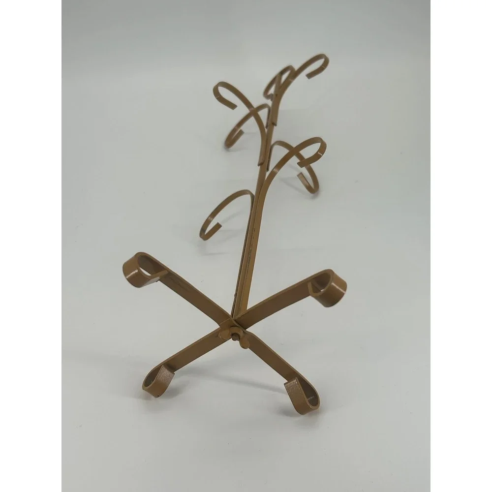 VTG MCM Made in Japan Metal Mug Tree Stand Gold Brown 6 Hook Coffee Cup Holder